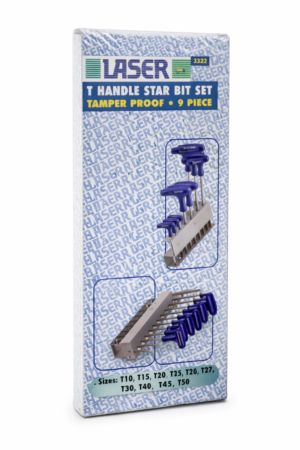 Laser T Handle star bit set temper proof 9 piece sizes t10,t15,t20,t25,t27,t30,t40,t50