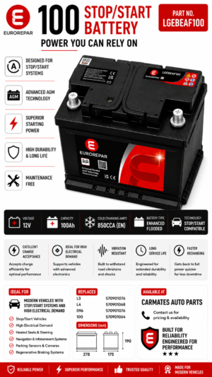 EUROREPAR 100 EFB STOP/START BATTERY - 3 YEARS GUARANTEE